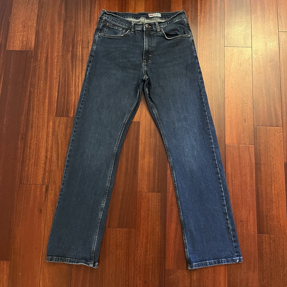 Wrangler Jeans Men 32x34 Blue Relaxed Boot Cut Dark Wash Denim Workwear Stretch